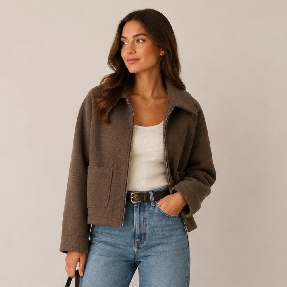 Avec Les Filles Zip Up Bomber Jacket with Pockets Medium